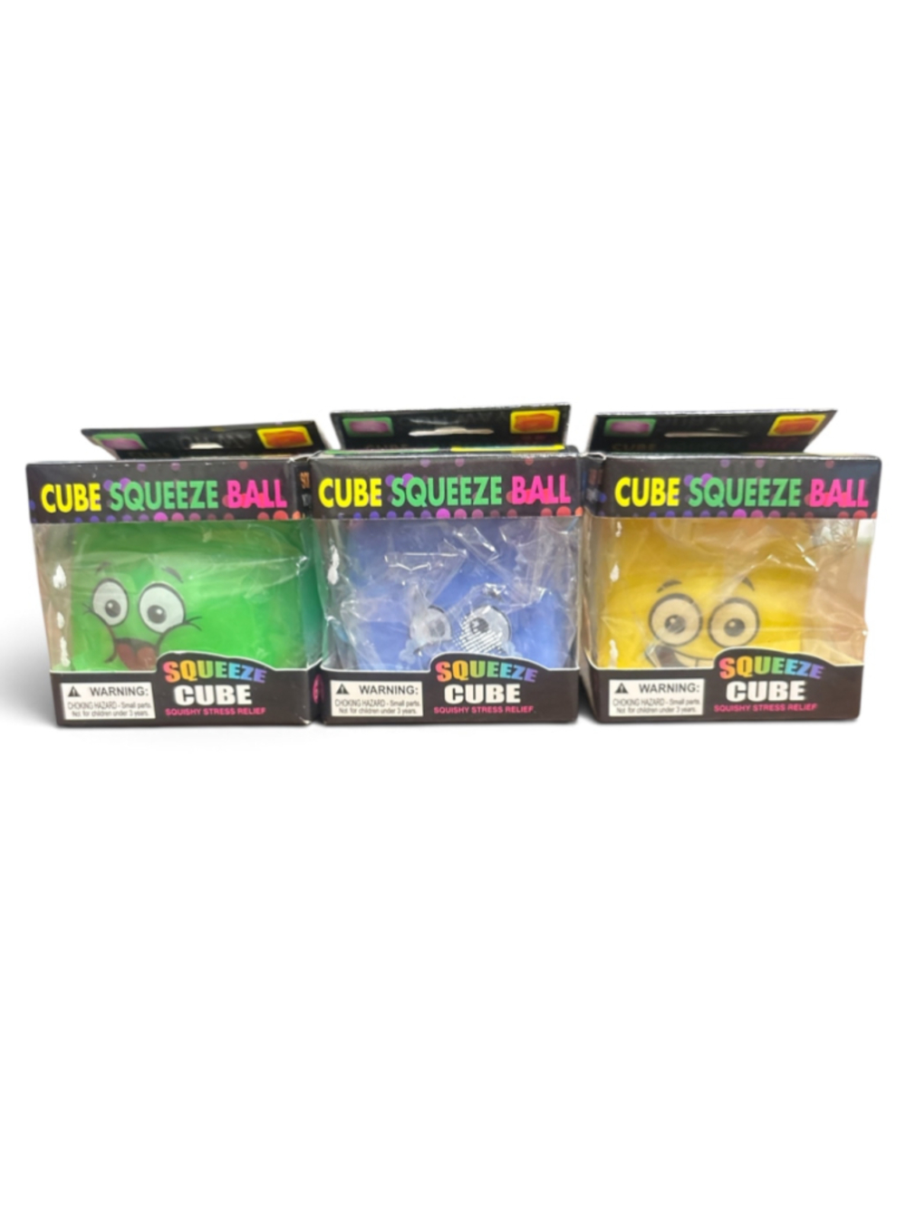 Squeeze Cube Ball Set of 3 Green Blue Yellow